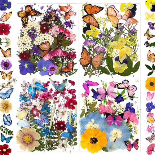 99Pcs Pressed Dried Flowers and Butterfly Stickers for Resin and Crafts