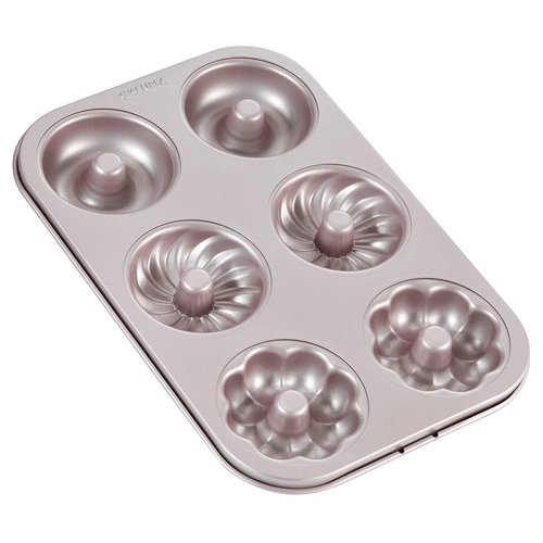 CHEFMADE Donut Mold Cake Pan, 6-Cavity Non-Stick Pattern Doughnut Bakeware for Oven Baking (Champagne Gold)