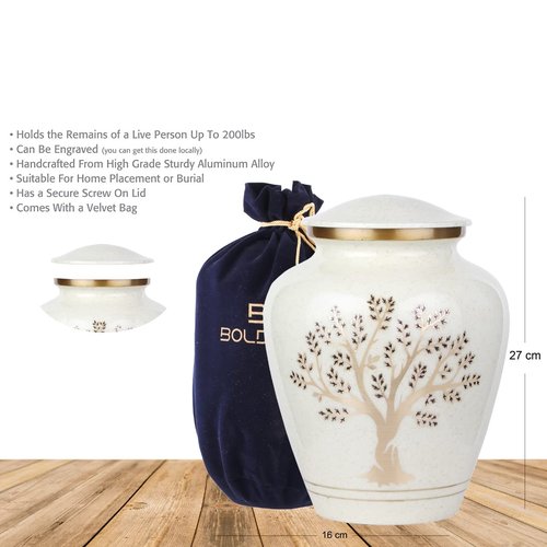 Tree of Life Large Cremation Urn for Human Ashes | 200 Cubic Inches | Decorative Urn for Ashes Adult Female & Male, Funeral Urns - Pearl Marble