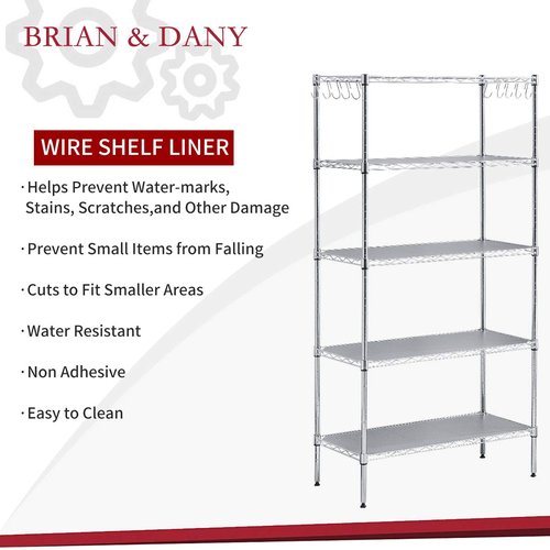 BRIAN & DANY Wire Shelf Liner, Heavy Duty Shelf Liners for Wire Shelving, Waterproof Shelf Mats, Set of 5 (14-Inch-by-36-Inch)