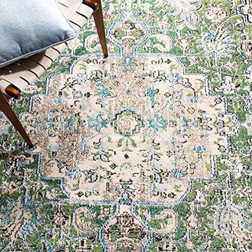 SAFAVIEH Madison Collection Runner Rug - 2'2" x 6', Green & Turquoise, Boho Chic Medallion Distressed Design, Non-Shedding & Easy Care, Ideal for High Traffic Areas in Living Room, Bedroom (MAD447Y)