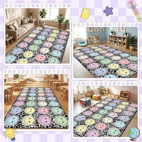 Large Smile Face Classroom Rug, 7.6x12 ft Educational Play Carpet