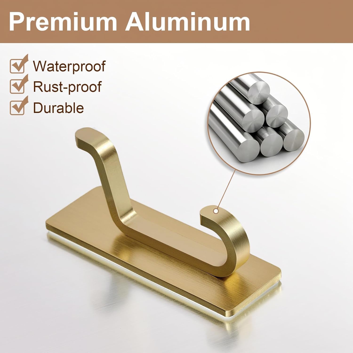 Pickpiff 12 Pack Wall Hooks - Strong 13LB Adhesive Coat & Towel Hangers in Brushed Gold
