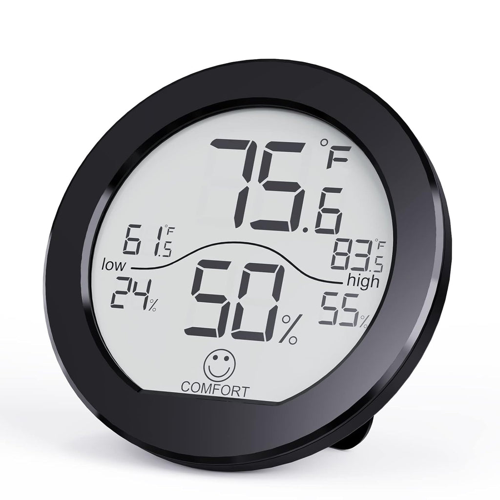 SECRUI Hygrometer Thermometer - Accurate Indoor Temperature & Humidity Meter | Black LCD Display