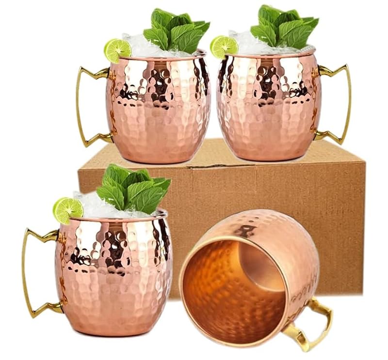 Stainless Steel Moscow Mule Mugs Set of 4 19oz Copper-Plated Barware Gift