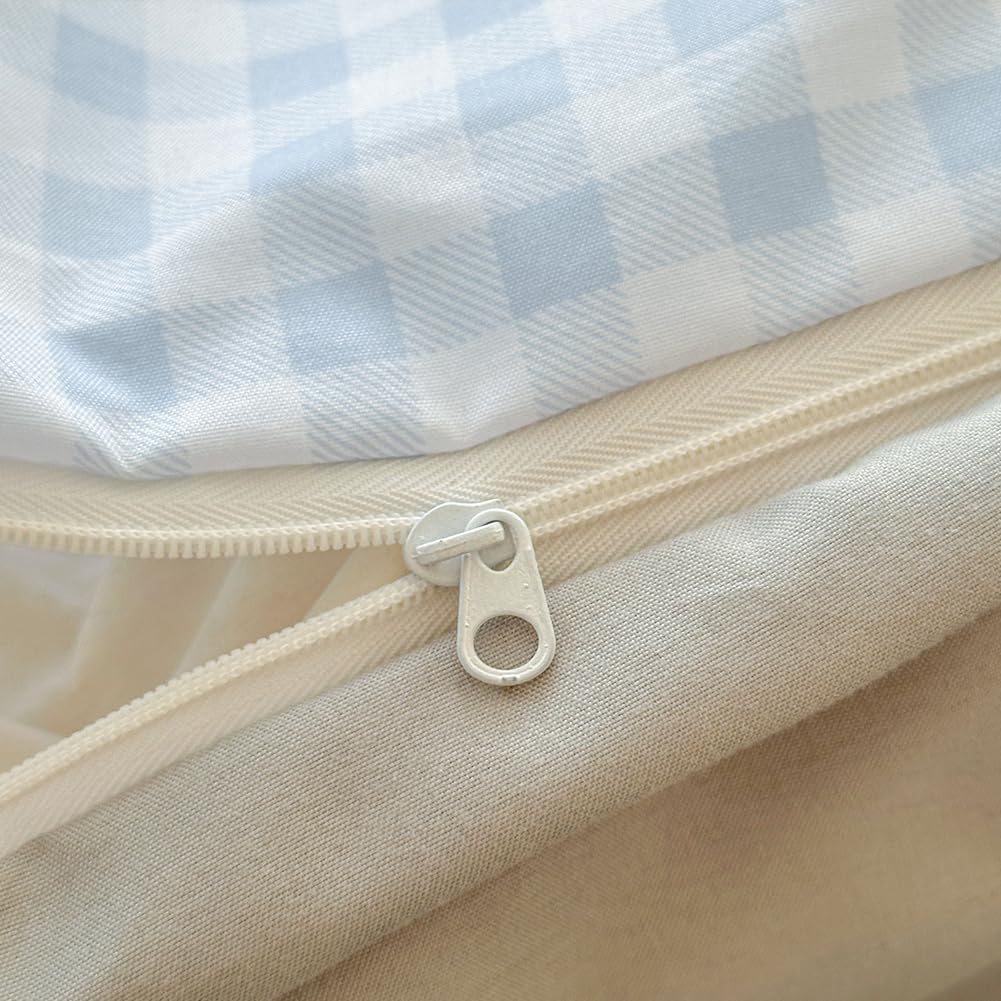 NSNLGSGC Light Blue Gingham Duvet Cover Set Twin, Blue Grid Simple Geometric Square Pattern Comforter Cover,Soft Plaid Washed Microfiber Bedding Cover(2PCS,Twin)