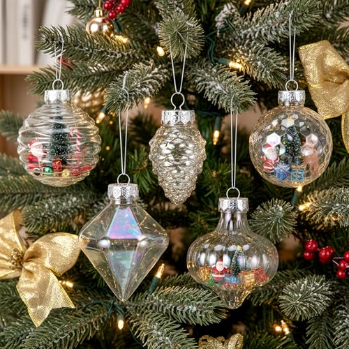 LOYIM 24pcs Iridescent Christmas Fillable Ornaments 3.15 Inch Holiday Decoration