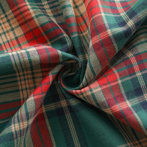 28x36 Inch Green & Red Scottish Tartan Lace Trim Tier Curtains Pack of 2 - Rustic Gingham Cafe Half Small Windows