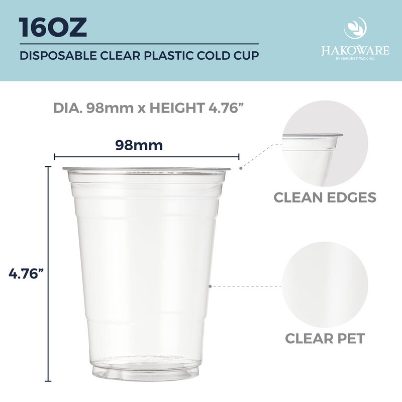 [200 COUNT]Harvest Pack 16 oz Iced Coffee Cup, Ultra Clear Plastic Cold Cups, Disposable Wedding Party Drinking Cups Tumblers, Iced Coffee Beer Juice Cold Beverage