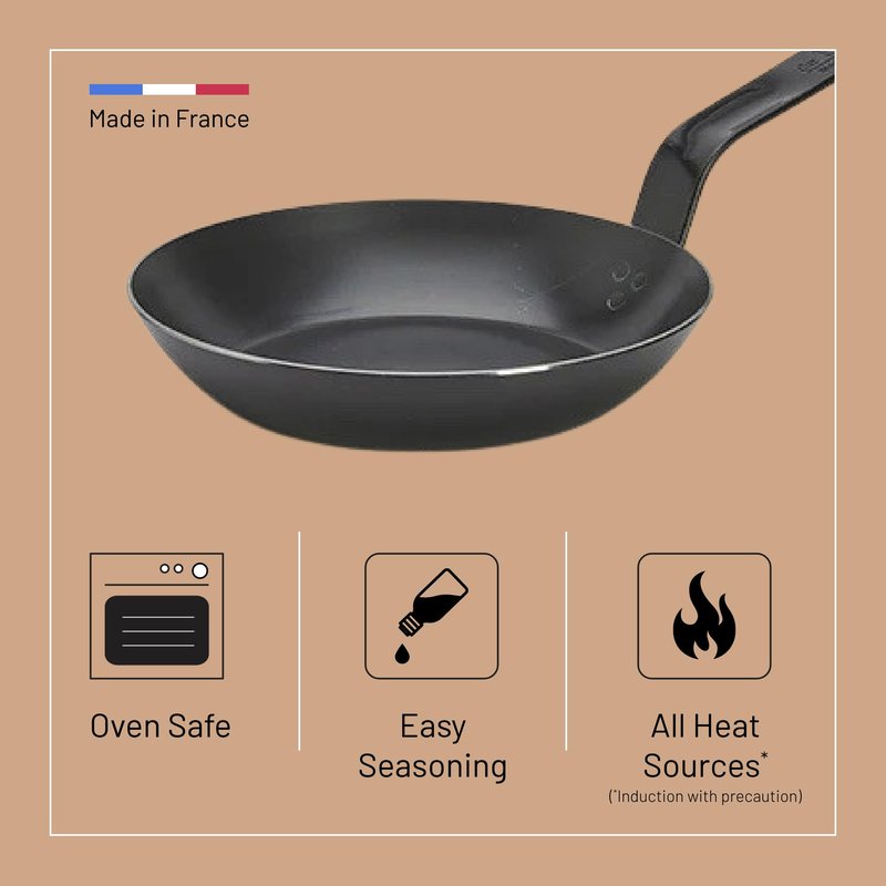 de Buyer - Blue Carbon Steel Fry Pan 2mm Thick - 8” Diameter, 5.5” Cooking Surface - Oven Safe - Naturally Non-Stick Finish - Made in France