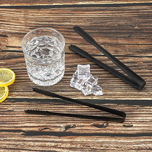 MSY BIGSUNNY 7-Inch Stainless Steel Ice Tongs Set of 2 Black - Small Serving Tongs for Ice, Lemon & Cookies