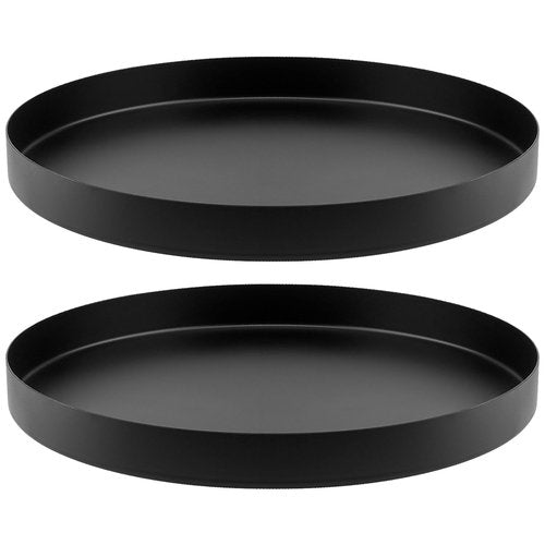 SENJEOK 2PCS 12 Inch Black Metal Round Trays, Stainless Steel Decorative Serving Tray, Round Candle Tray Holder for Jewelry, Accessories, Coffee Table