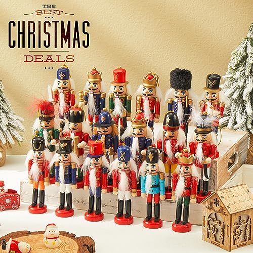 18-Piece Wooden Nutcracker Christmas Ornaments - 5-Inch Holiday Tree Decor