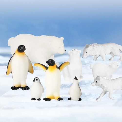 Kasyat 16 Pcs Polar Animals Figurines Set - Realistic Arctic Wildlife for Parties | White Bear, Penguin, Whale & More