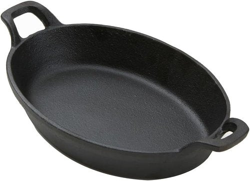 American Metalcraft Cast Iron Oval Casserole Pan - Durable 12" L x 6.75" W, Black Finish