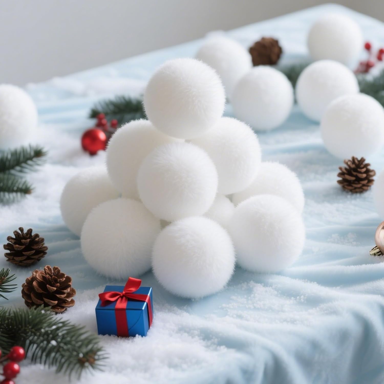 Skiennix 60 PCS Fake Snowballs - 2 Inch Indoor Christmas Decorations for Family Fun & Parties