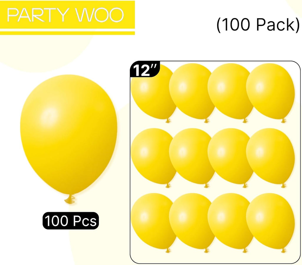 PartyWoo Yellow Balloons - 100pcs 12 Inch Latex Helium Balloons for Birthday & Baby Shower Decor