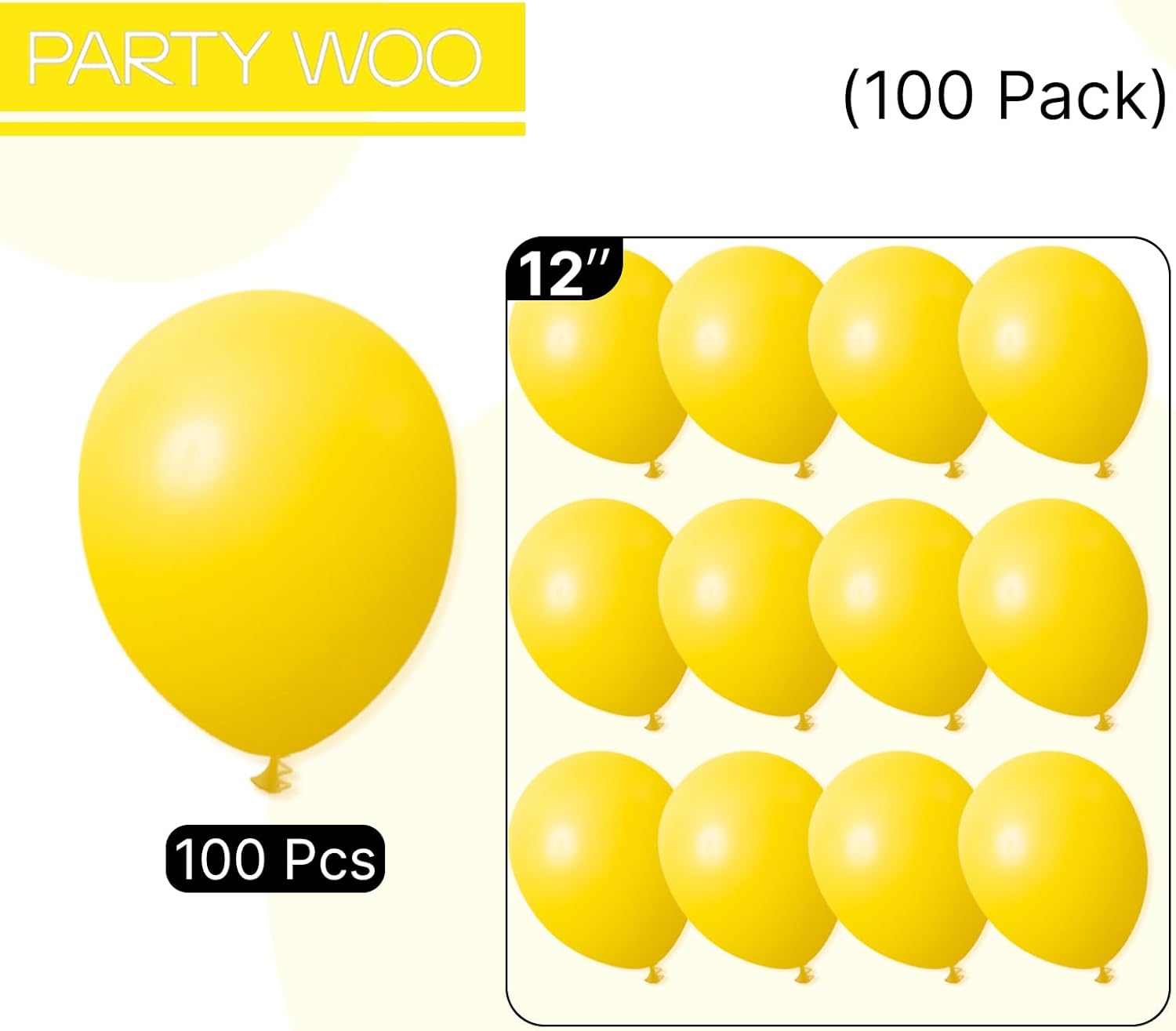 PartyWoo Yellow Balloons - 100pcs 12 Inch Latex Helium Balloons for Birthday & Baby Shower Decor