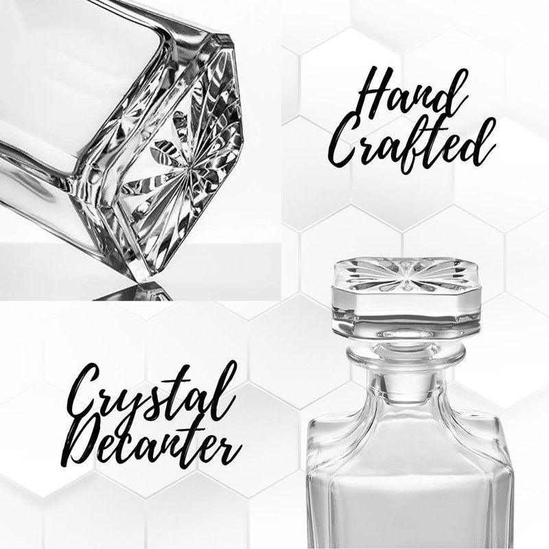 Golf Whiskey Gift Set | Crystal Decenter with 2 Double Wall Crystal Clear Glasses|Perfect Golf Gift Set | 700ml Decanter with two 5oz Golf themed Whiskey Cups