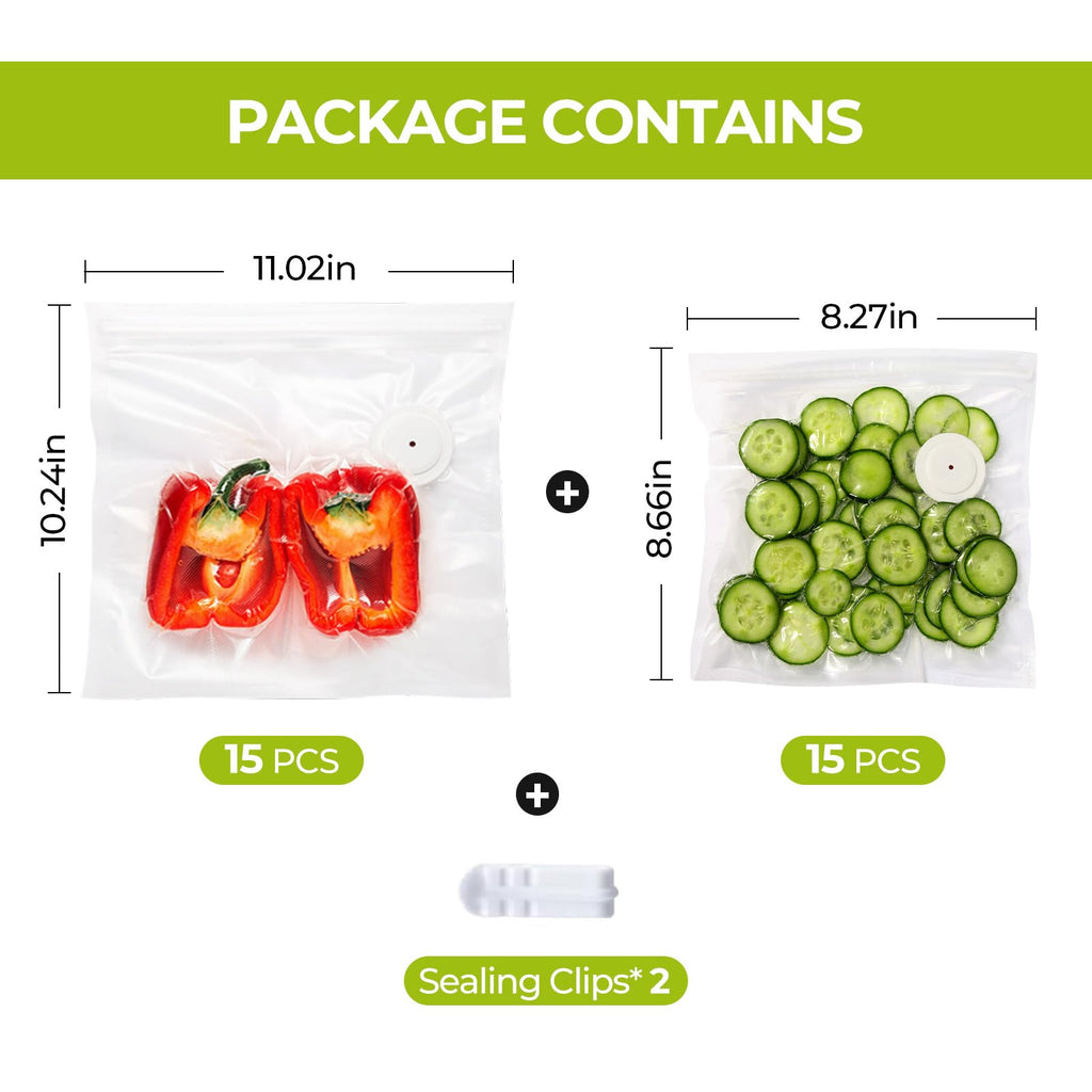 ZLTMYI Reusable Vacuum Sealer Bags for Food with Air Valve, 30 Pack BPA‑Free Food Saver Bags Dishwasher‑Safe, Freezer,Microwave, Odor-Resistant, Leak‑proof for Leftovers, Meal Prep, Sous Vide, BBQ