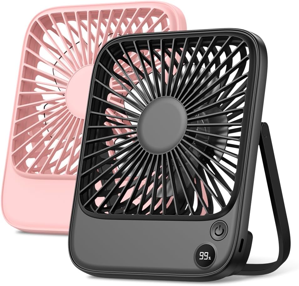 TOPK Portable Desk Fan - 5000mAh Ultra-Thin Rechargeable Battery Operated Fan | Quiet 4-Speed for Office & Travel
