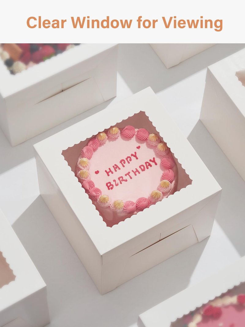 Kootek 15 Sets Cake Boxes with Cake Boards, 10x10x8 Inch White Tall Cardboard Containers for Multi-Layer Desserts, Perfect for Decorating, Mother's Day & Bakery Use