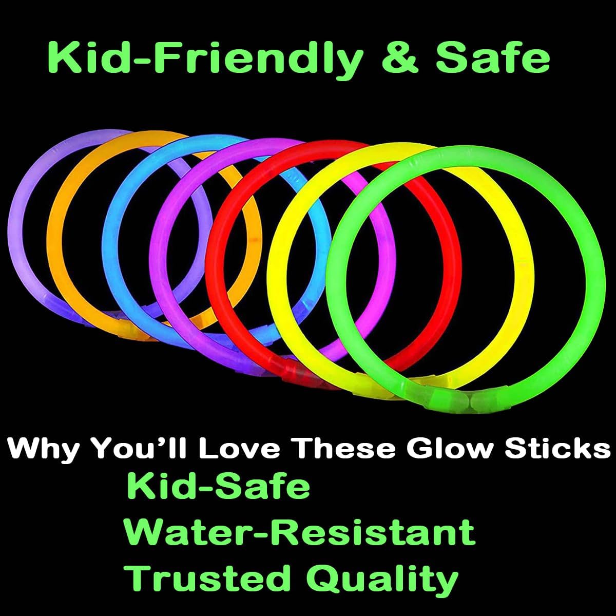 Skiennix 100PCS Glow Sticks - Bulk Party Pack for Halloween & Camping | 8” Glow Bracelets with Connectors