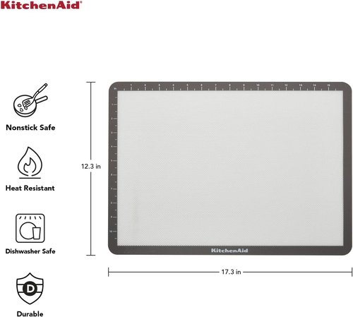 KitchenAid Silicone Baking Mat - Large 12x17-Inch Size for Easy Baking and Cleanup | Gray