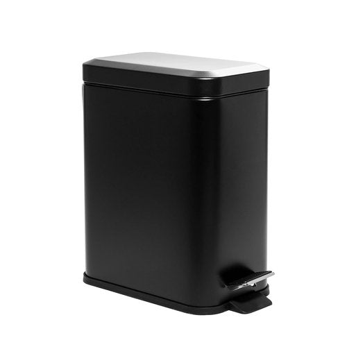 BINO Rectangular Step Trash Can - 1.3 Gallon Stainless Steel with Lid | Matte Black for Home & Office