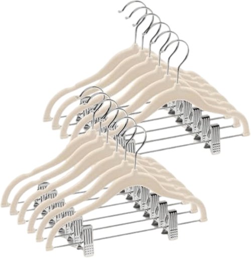 Home-it Non-Slip Velvet Clothes Hangers - Heavy-Duty 12 Pack for Baby & Kids | Space-Saving Ivory Design