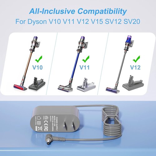 Dyson Replacement Vacuum Charger - Compatible with V10, V11, V12, V15, SV12, SV14, SV16, SV20, SV22 Models