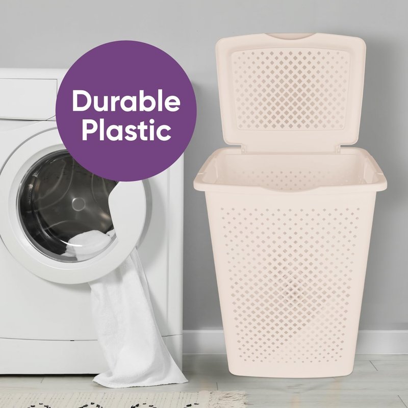 Superio 2-Pack Gradient Hamper with Lid - 60L, Modern Design, Perforated, Slim & Sturdy, Ergonomic Handles - Cream