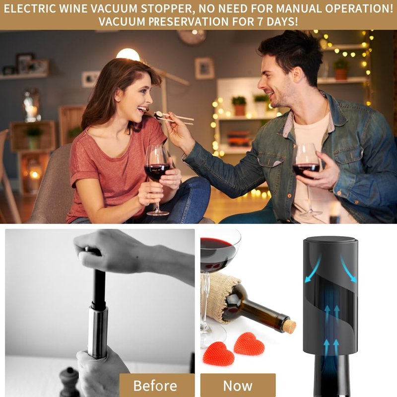 SIGBOT Electric Wine Opener,Battery Operated Wine Bottle Openers with Foil Cutter, Aerator& Electric Vacuum Stopper(4in1).One-click Button Corkscrew Remover, Great for Wine Lovers,Perfect Wine Gift.