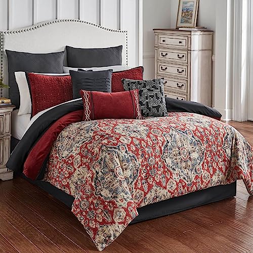 Sadler 10-Piece King Size Comforter Bedding Set - Red & Gray