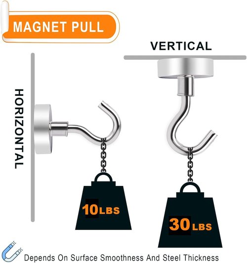 MIKEDE Heavy Duty Black Magnetic Hooks - 30LB Neodymium Strength for Outdoor & Indoor Use | 35-Pack