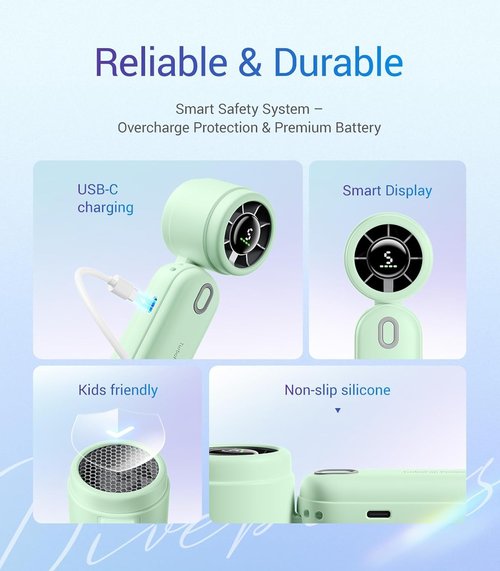 Diveblues Mini Portable Turbo Fan - 12H Max Cooling, 4000mAh Battery, 3-in-1 Handheld/Neck/Desktop Fan