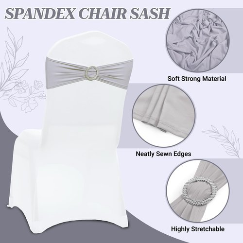 MDS Spandex Chair Sashes - Universal Fit Elastic Stretch Ties with Buckle for Weddings | Light Silver, Pack of 125