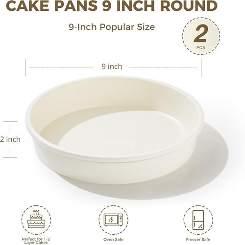 HONGBAKE Nonstick Ceramic 9-Inch Round Cake Pan Set - Heavy-Duty Aluminized Steel, Non-Toxic Molds for Cheesecake & Cream