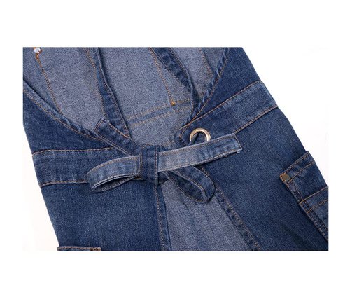 Upguider Denim Apron with Pockets Adjustable Jean Cooking Aprons with Multi Pockets for Kitchen Cooking BBQ Gardening (Blue)