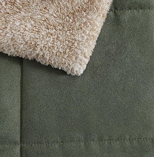 Reversible King Comforter Set with Sherpa Reverse - Beckett Green
