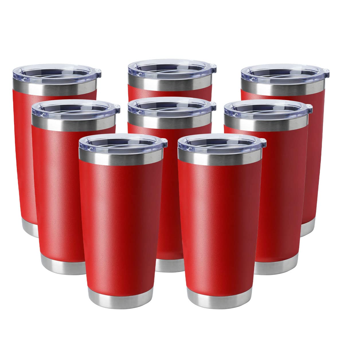 HASLE OUTFITTERS 20oz Tumblers Stainless Steel Mugs with Lid Double Wall Vacuum Insulated Coffee Cups for Cold & Hot Drinks (20oz-Red, 8 Pack)