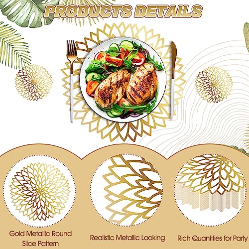 200 Pcs Gold Round Disposable Paper Placemats and Coaster Set 13-Inch