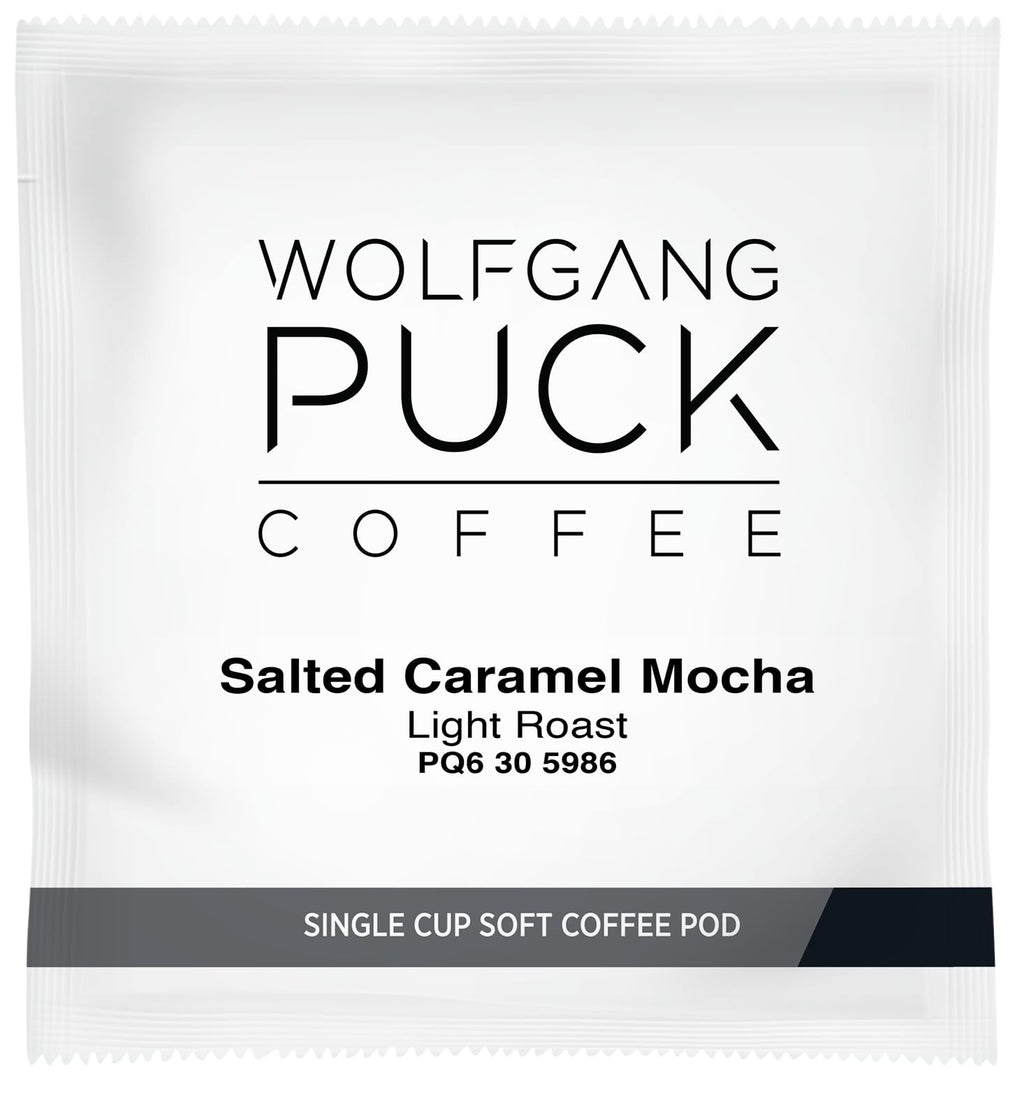Wolfgang Puck Coffee, Salted Caramel Mocha, 9.5 Gram Soft Pods, 18 Count (Pack of 1)
