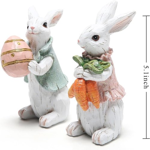 Hodao Easter Bunny Decorations - Spring Home Decor Bunny Figurines | Set of 2 White Rabbits