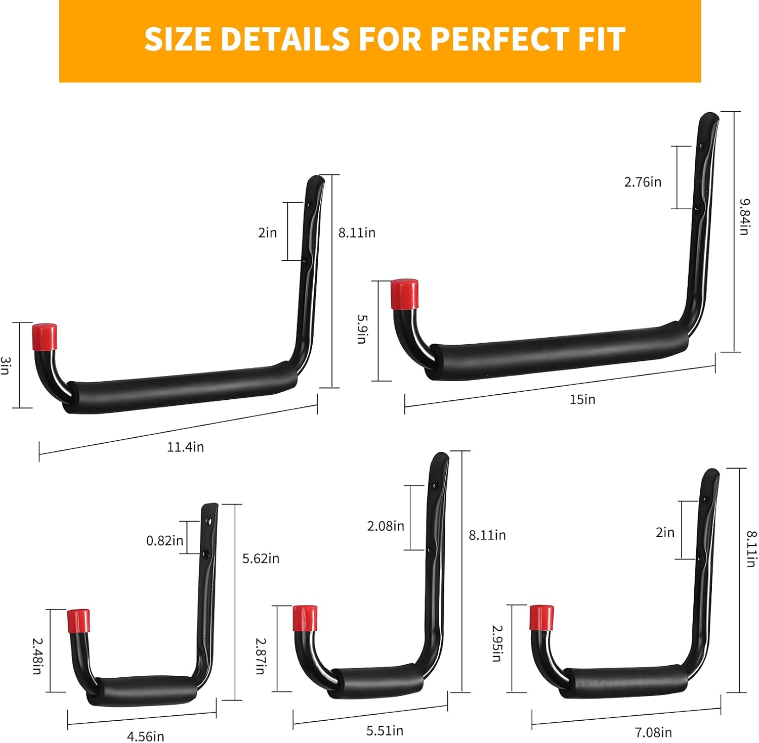 **Garage Hooks - Heavy Duty Utility Steel with EVA Foam Padding | 6 Pack Wall Mount Organizer for Bikes, Kayaks & Tools**