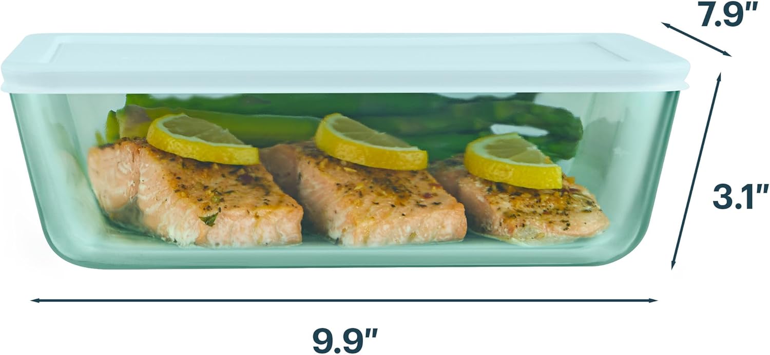 Pyrex Colors Tinted Glass Food Storage Container - 11 Cup, BPA-Free Lids, Aqua | Freezer & Microwave Safe