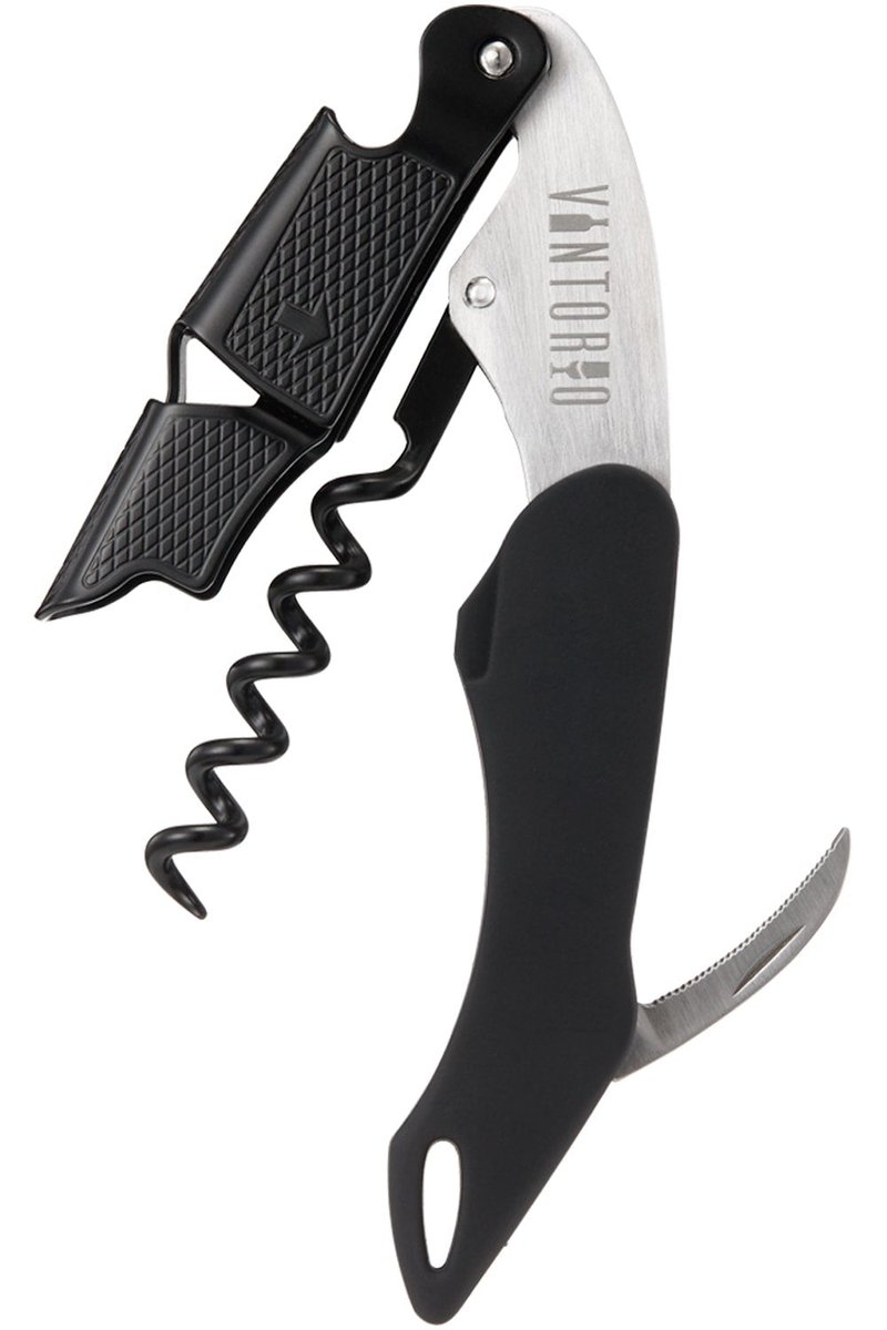 Vintorio Professional Waiters Corkscrew - Wine Key with Ergonomic Rubber Grip, Beer Bottle Opener and Foil Cutter (1 Pack)