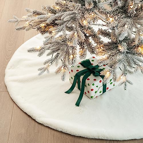 48-Inch Faux Rabbit Fur Christmas Tree Skirt - Elegant Holiday Decor, White