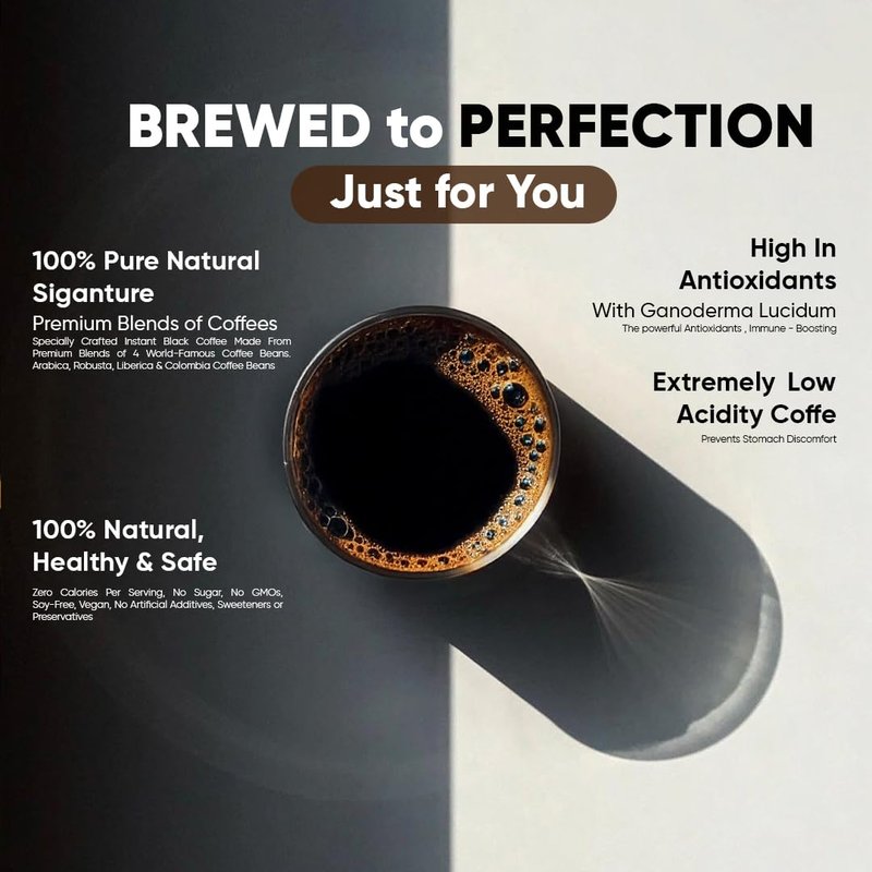 Nugano Black Coffee with 100% Certified Ganoderma Lucidium Extract Bold and Flavorful Gourmet Instant coffee 30 Servings (1, 1 Box)