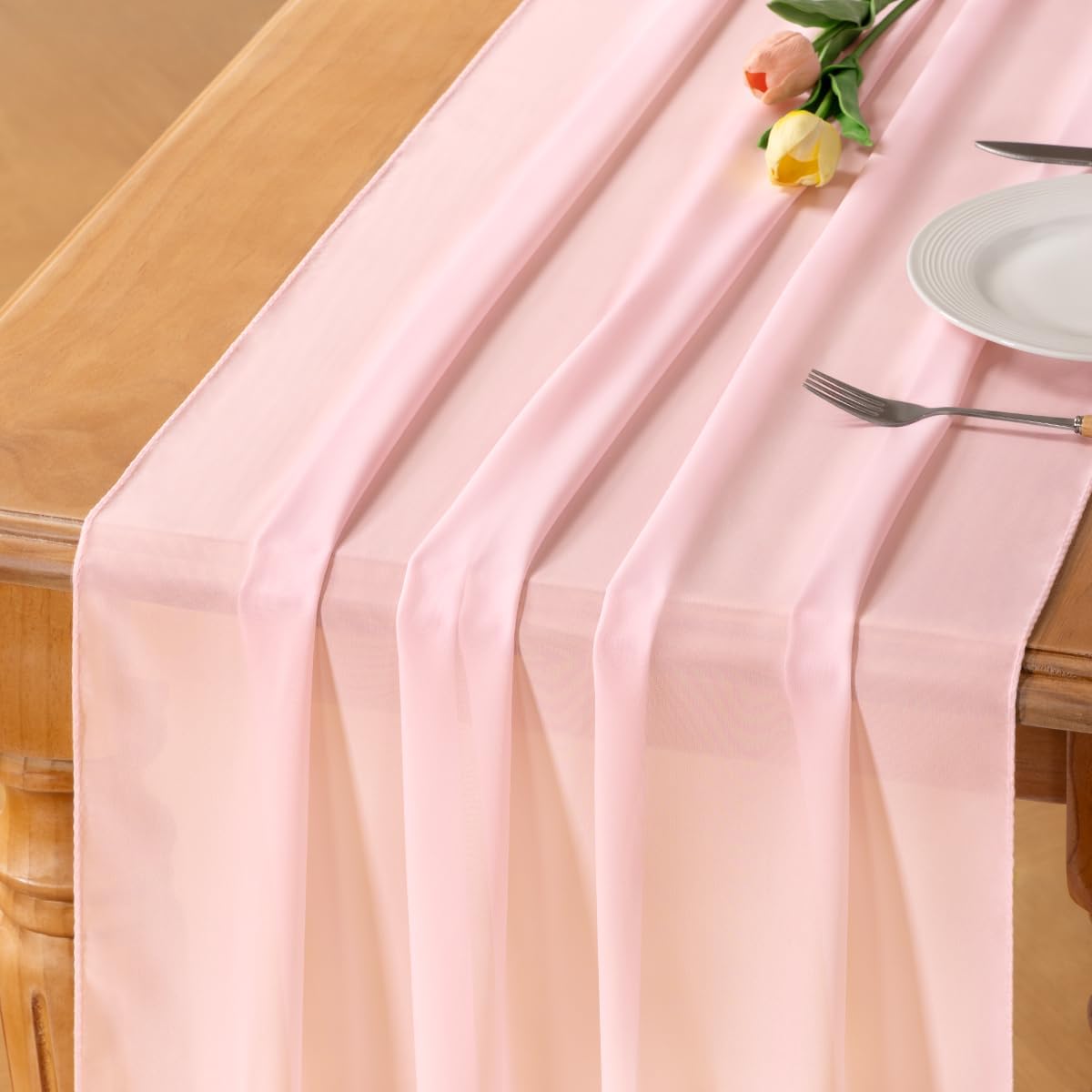 Socomi Blush Pink Chiffon Table Runner - Elegant 10ft Wedding Centerpiece | Rustic Bridal Shower Decor 29x120 Inches